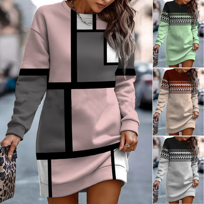 🔥🔥👗Nuevo vestido suéter de cuello redondo para otoño e invierno 2026 con estampado colorido