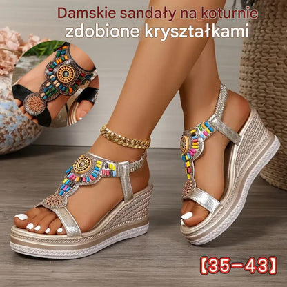 💖【35-43】✨Sandały damskie skórzane, gruba podeszwa, gumka, z koralikami, lato 2025🔥 Darmowa wysyłka. ✅ Płatność przy odbiorze