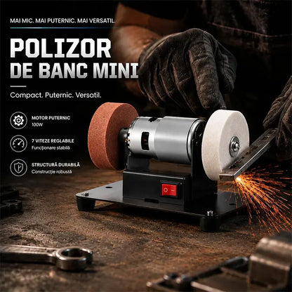 🛠️ Ascuțire și șlefuire profesională chiar la tine acasă! Polizor de banc mini multifuncțional (Motor din cupru / Viteză reglabilă / Disc dublu / Gata de utilizare)! ✨