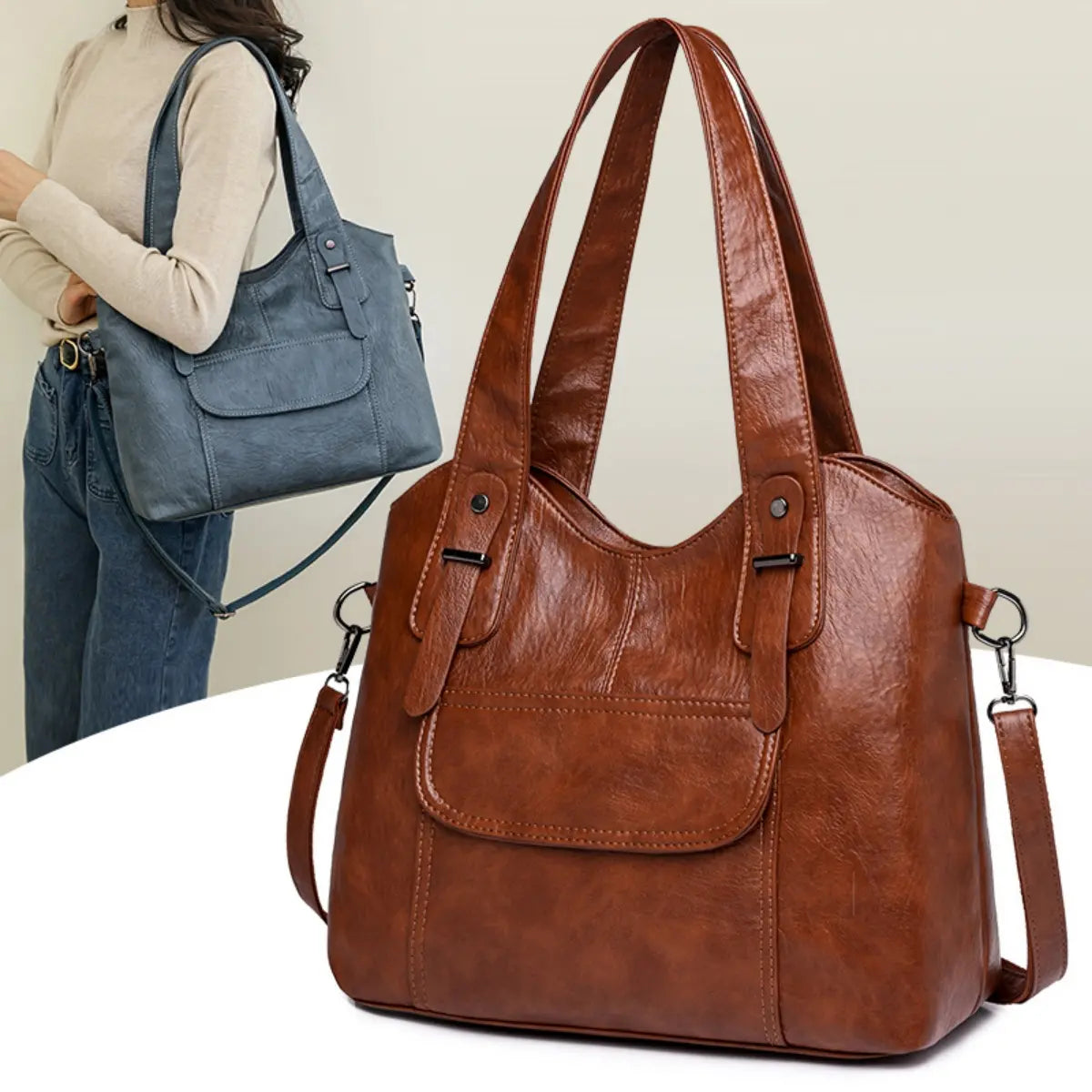 🔥✨【Calitate superioară】👜Geantă de umăr nouă pentru femei, confecționată din piele naturală de vacă, capacitate mare, piele anti-zgârieturi
