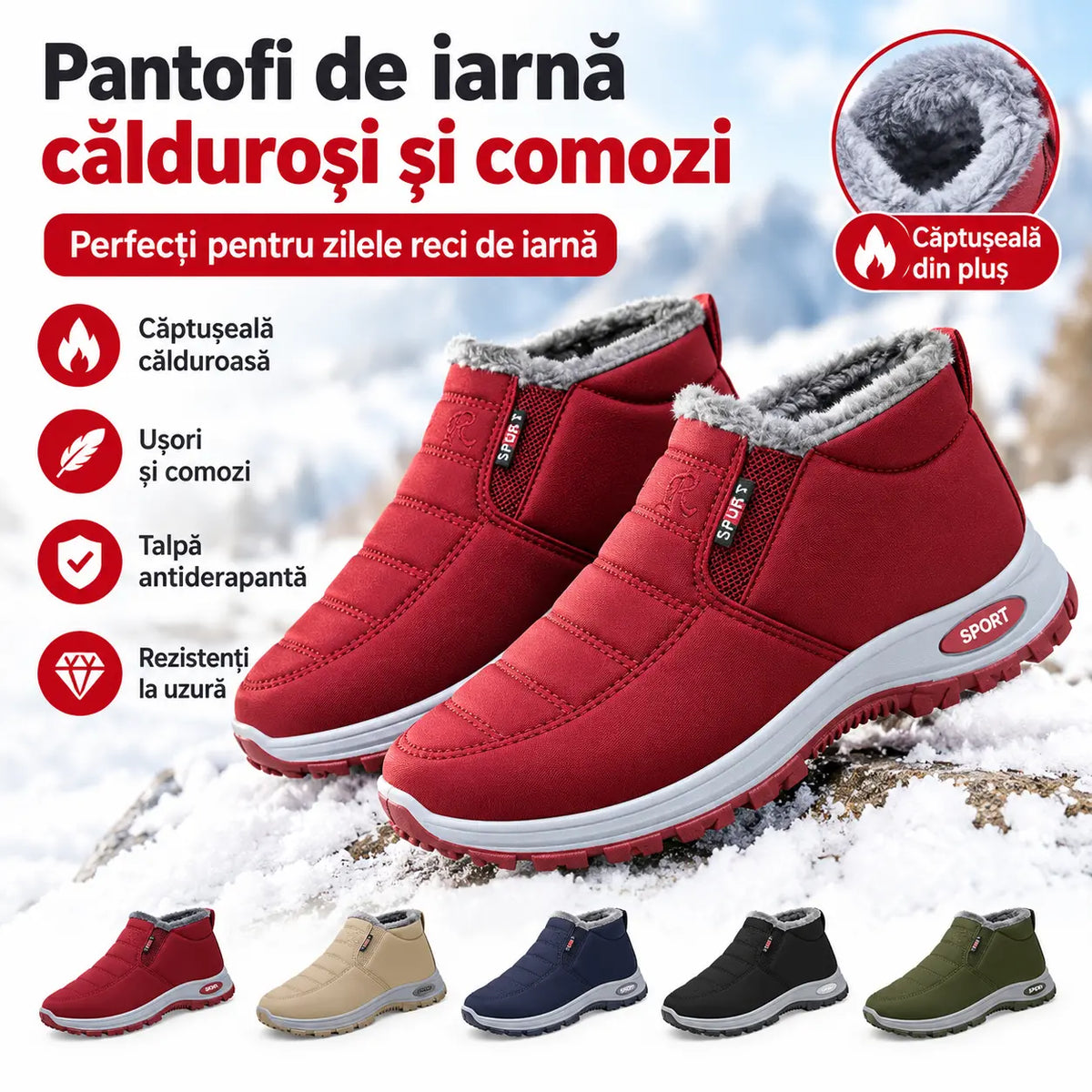 🔥【35–48】 Cizme de iarnă unisex, cu căptușeală pufoasă, călduroase, confortabile și antiderapante, ideale pentru vremea rece