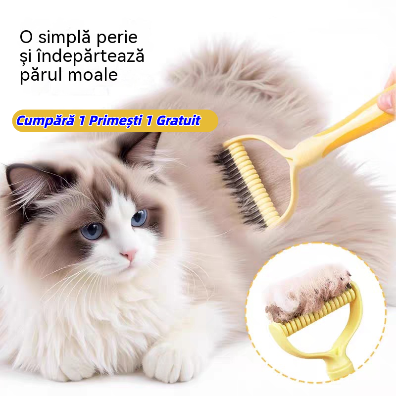 🐶【Cumpără 1 Primești 1 Gratuit】-2buc--🧹 Perie autocurățătoare cu două fețe pentru animale de companie: Îndepărtează părul mort și reduce năpârlirea la câini și pisici
