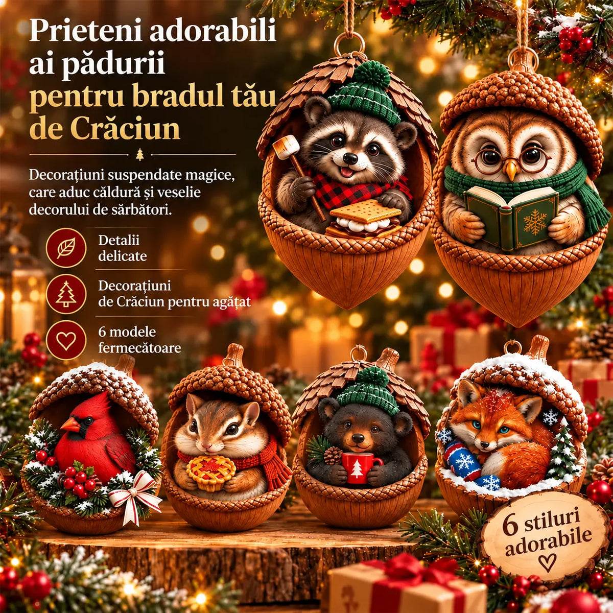 🎉【Cumperi 6, primești 6 gratuit】12 produse pentru doar 129 lei🤩 🎁 Decorațiuni de Crăciun din acril, 2D, cu un design ce îmbină conurile de brad cu elemente inspirate din lumea animalelor.