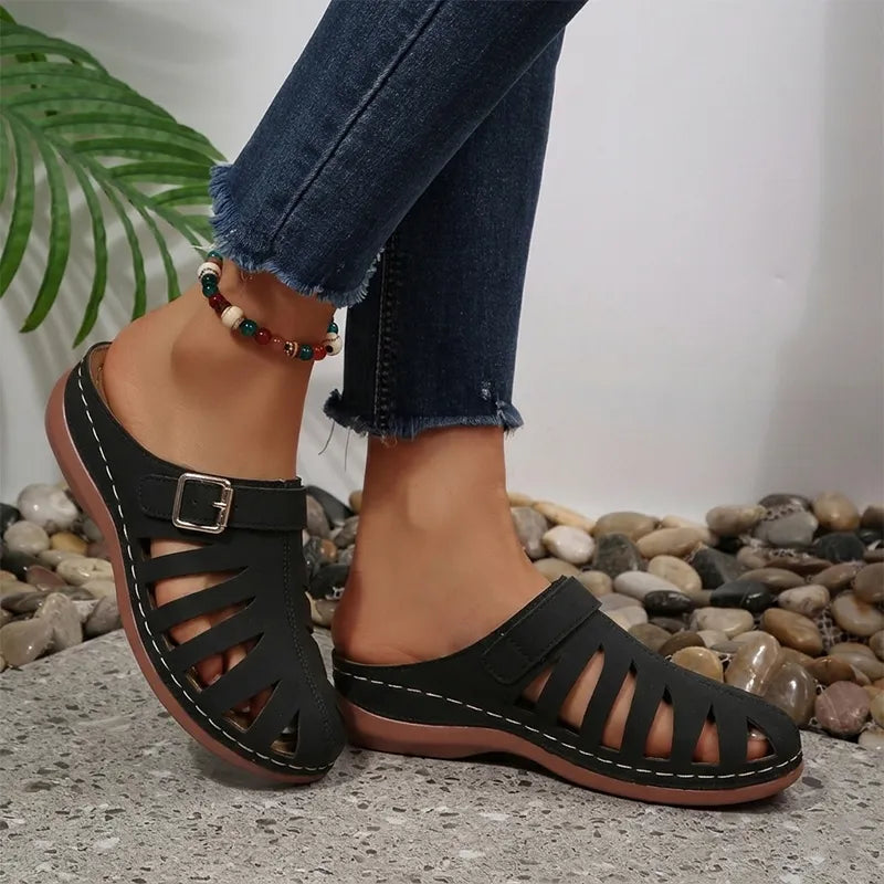 👡 Saboți de Vară din Piele Naturală de Vacă – Design Decupat cu Velcro, Talpă Anatomică Anti-Oboseală, 5 Culori, Mărimi 36-43! ☀️✨