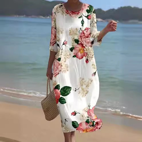 🌸🌸【50% de descuento】🔥【S-8XL】 2026 nuevo vestido con estampado de flores y cuello