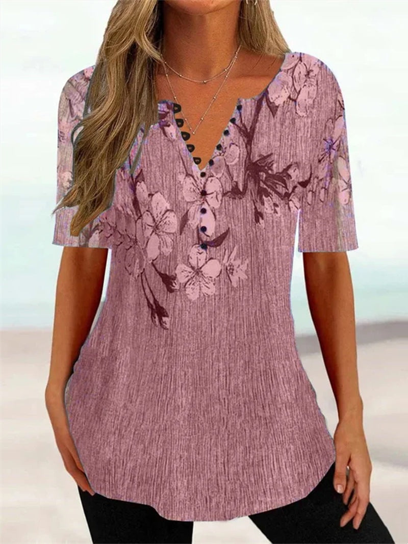 💕【Oferta por tiempo limitado】💕【S-5XL】Nuevas camisetas de manga corta con cuello en V de algodón para mujer, ideales para el verano: suaves y agradables al tacto.