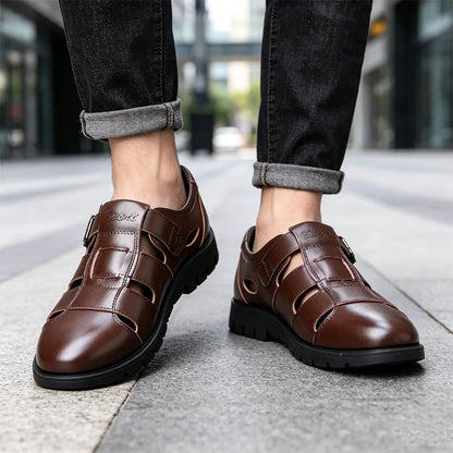 👞Мъжки сандали от естествена кожа с изрези｜Дишащи, удобни и с луксозен вид