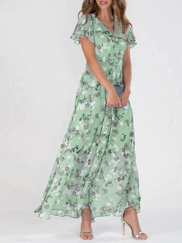 🔥Oferta ograniczona czasowo💖👗【S-3XL】Nowa letnia sukienka z mlecznego jedwabiu, falbany w kształcie litery V, modna i podkreślająca talię