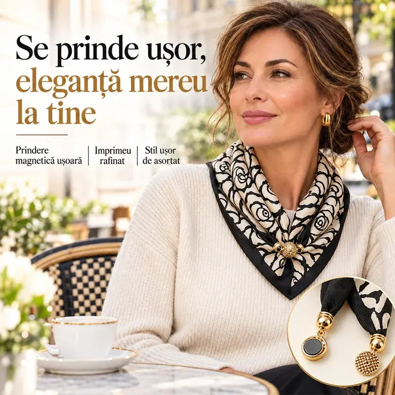 🧣 Set 4 Eșarfe Triunghiulare cu Închidere Magnetică · Purtare Rapidă Fără Noduri · Material Moale Călduros · Versatilitate Maximă!