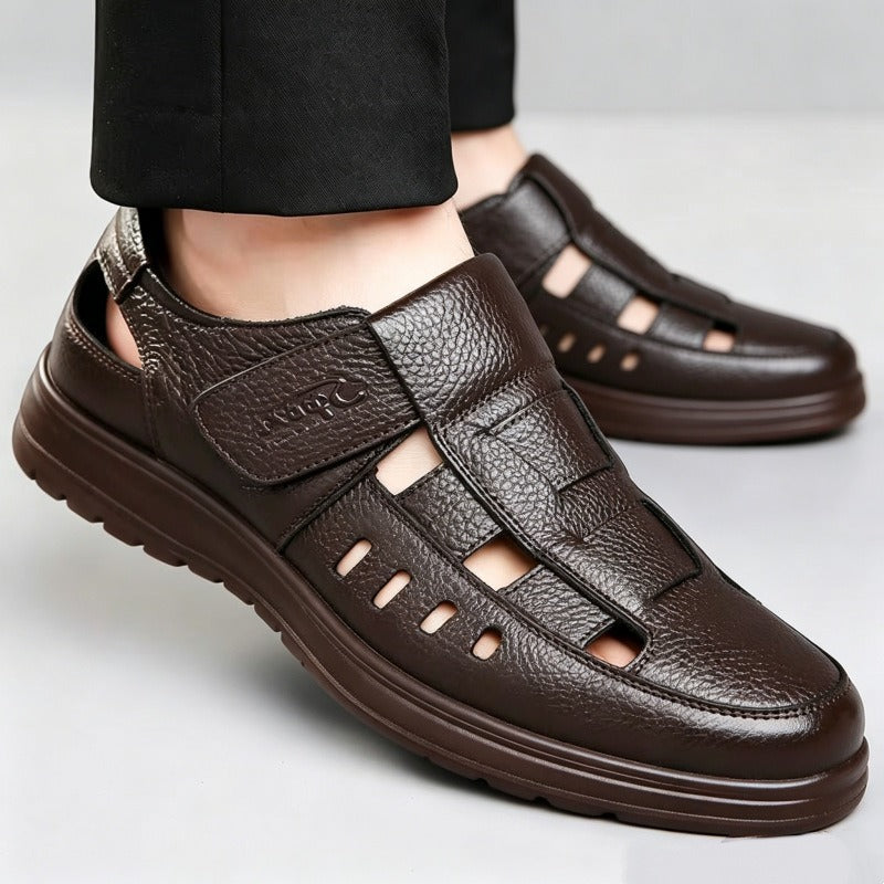【39-45】👞Sandale bărbătești respirabile, casual, din piele naturală, cu design perforat, colecția de vară 2026.