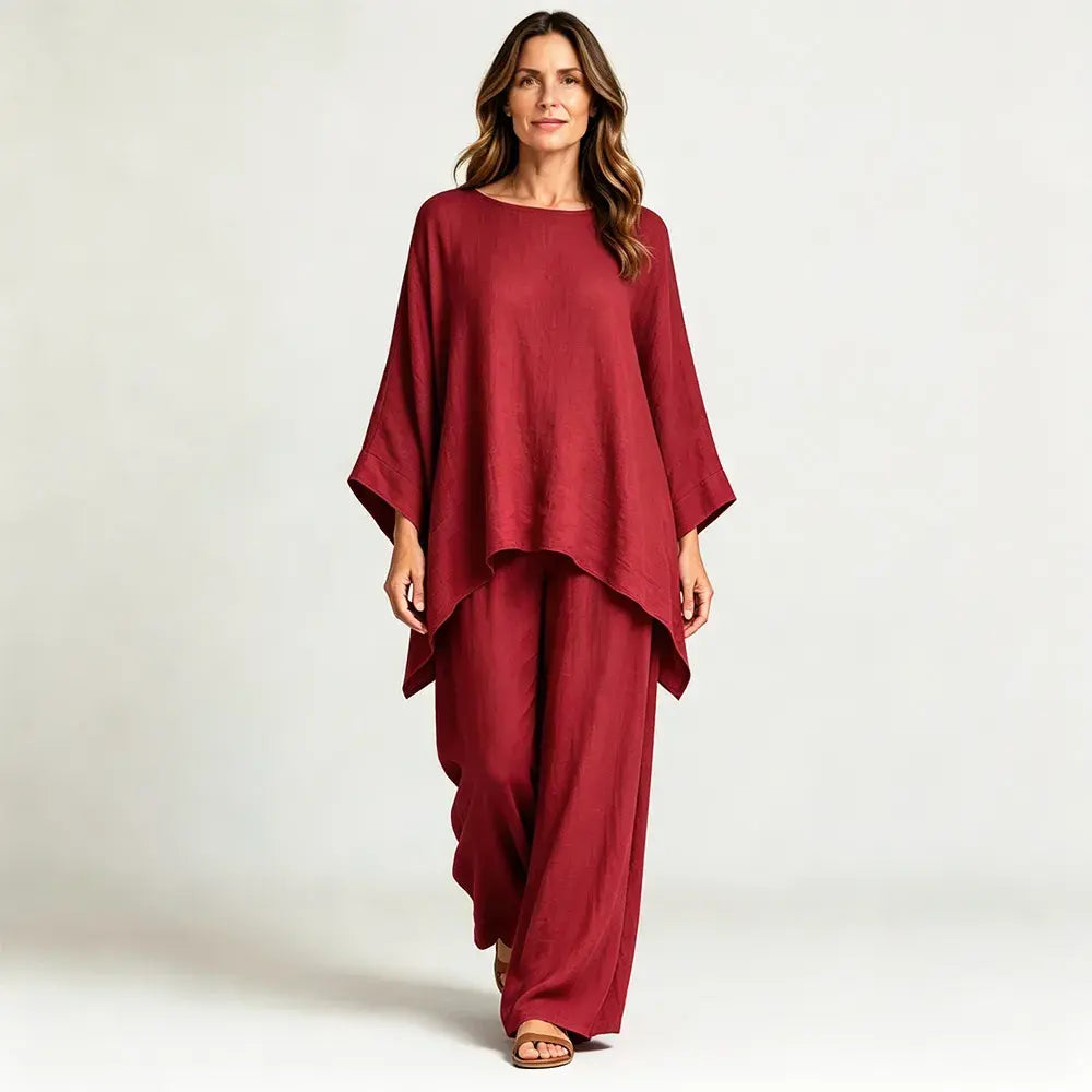 【S-3XL】🌸✨Ofertă limitată - Set cămașă și pantaloni simpli din in pentru femei