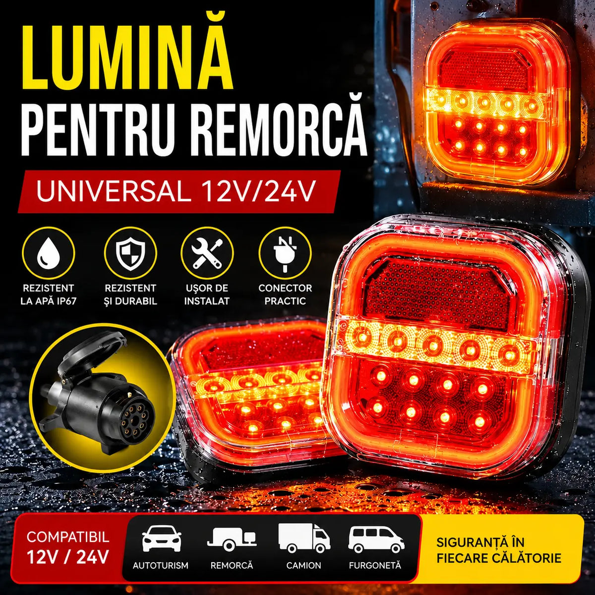 🚦【Universal 12V/24V】🚦 Lampă LED pentru remorcă auto