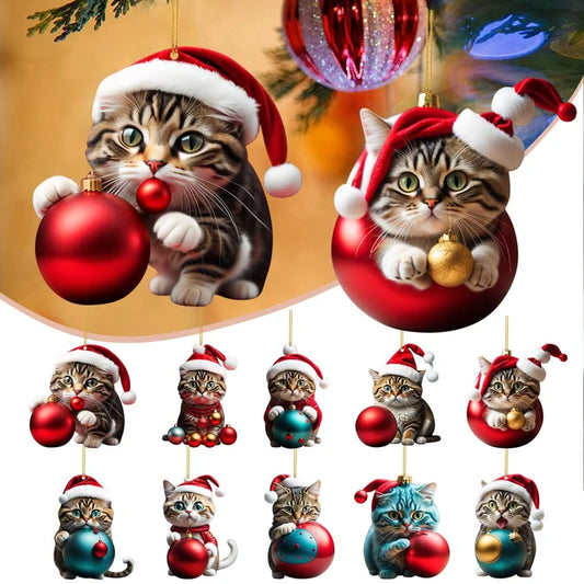 🔥🐈【Kup 5, a 5 otrzymasz gratis】🎄10 sztuk😻Zawieszki do dekoracji choinki w kształcie kotka
