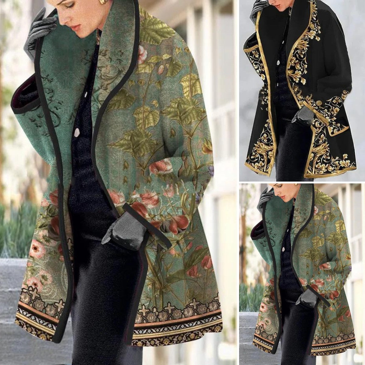💐🧥【S-3XL】Abrigo de lana fina y gruesa con solapa estampada europea y americana.