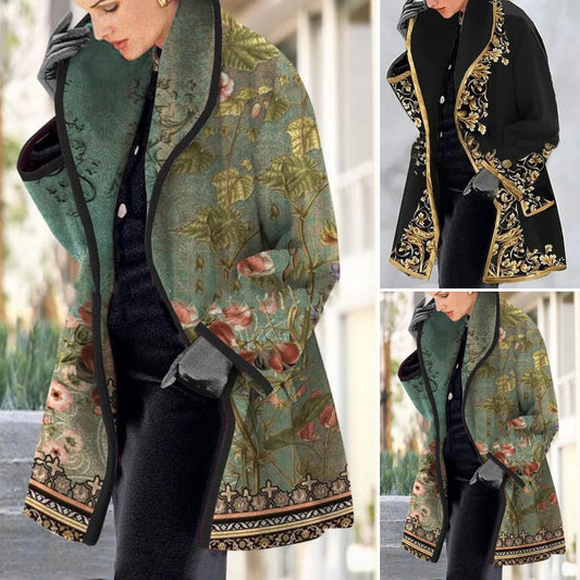 💐🧥【S-3XL】Abrigo de lana fina y gruesa con solapa estampada europea y americana.