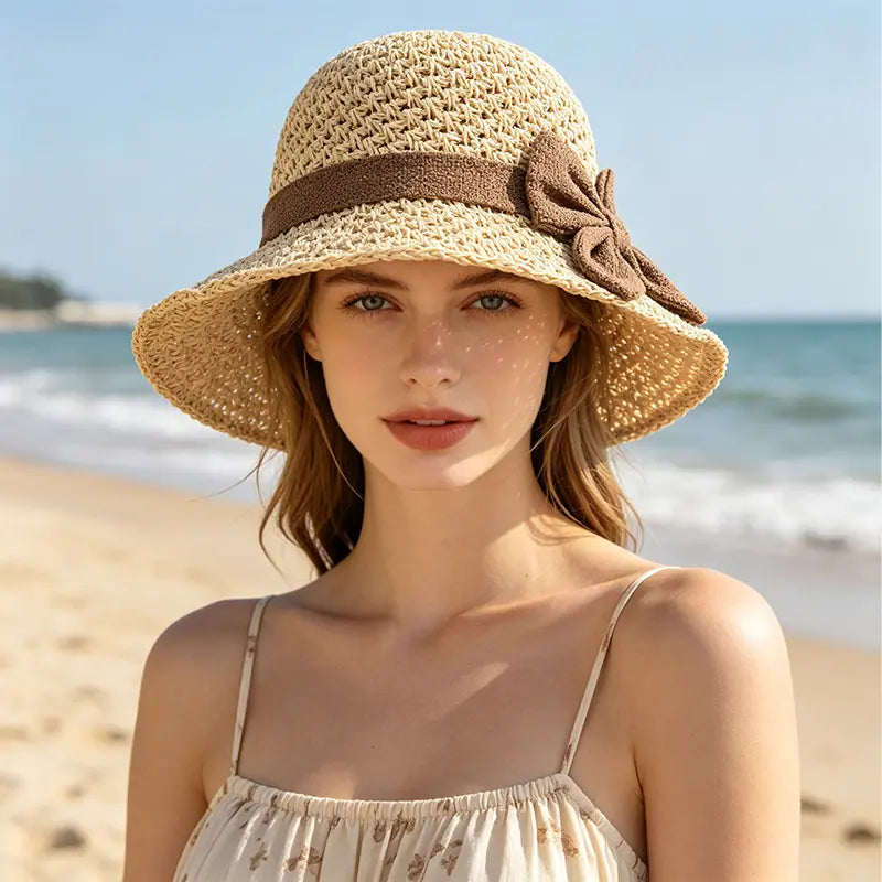 ☀️🎀Pălărie elegantă franțuzească cu fundă — protecție solară și umbrire