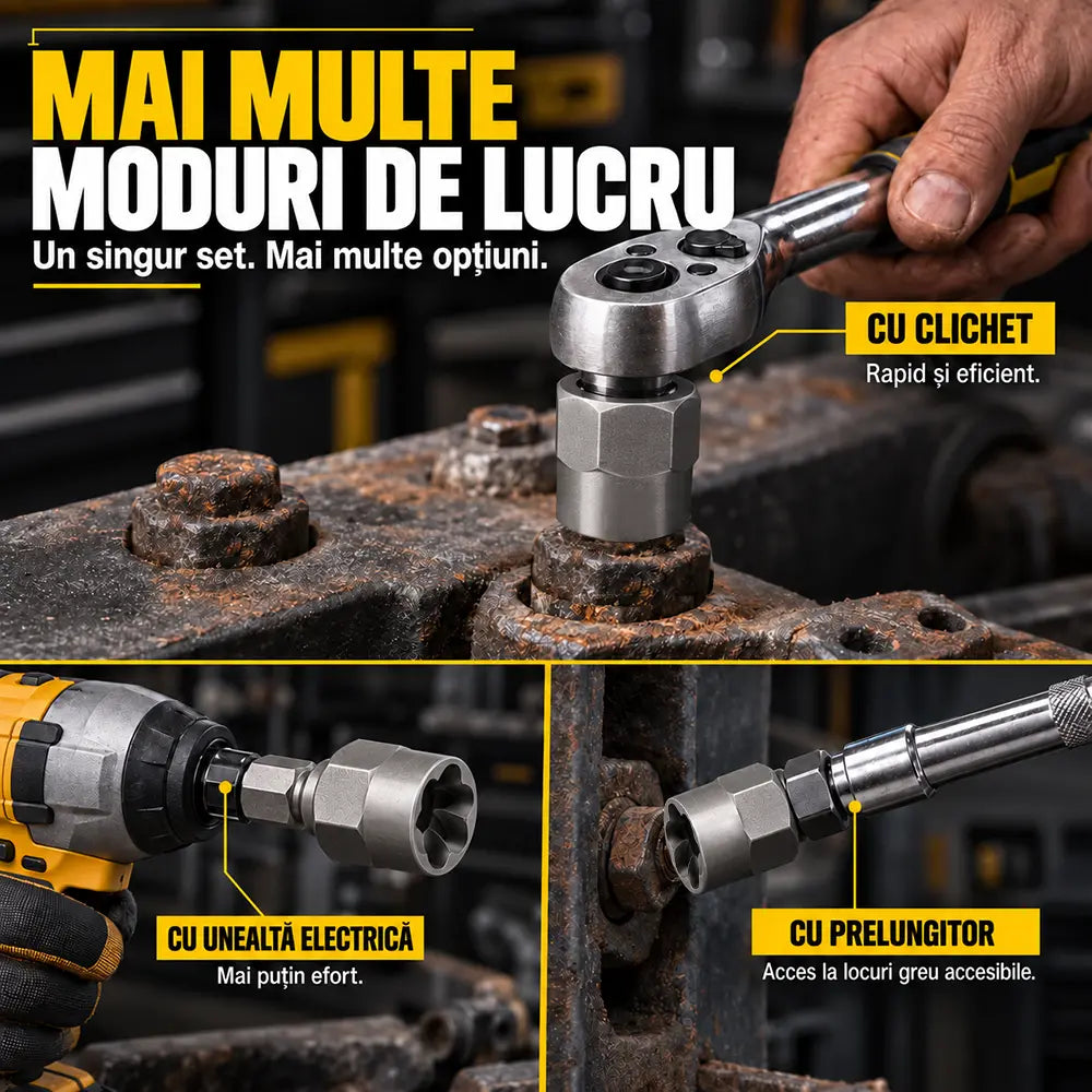 🛠️ Soluția Profesională pentru Șuruburi Blocate! Set Extractor de Piulițe și Șuruburi Deteriorate (14 Piese)! Oțel CrMo Ultra-Rezistent · Profil Anti-Alunecare · Cu Cutie de Transport!