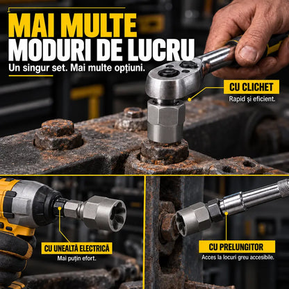 🛠️ Soluția Profesională pentru Șuruburi Blocate! Set Extractor de Piulițe și Șuruburi Deteriorate (14 Piese)! Oțel CrMo Ultra-Rezistent · Profil Anti-Alunecare · Cu Cutie de Transport!