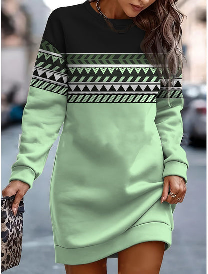 🔥🔥👗Nuevo vestido suéter de cuello redondo para otoño e invierno 2026 con estampado colorido