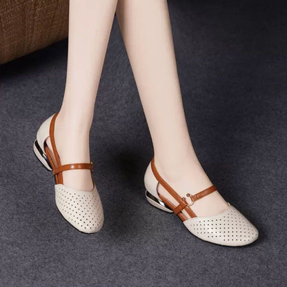 50% REDUCERE ✨🌼【Mărimi 35-41】Sandale noi din piele naturală cu vârful rotund și toc jos, 2026