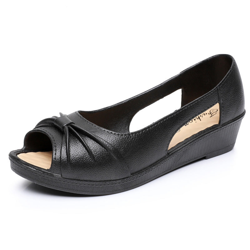 🌼【36-40】 Stylowe sandały damskie w jednolitym kolorze, miękka podeszwa na platformie, buty z wycięciami, otwarty palec u nogi, buty w kształcie kostki na lato-3970573