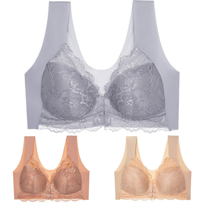 ✨【Set din 3 piese】Sutien sexy pentru mărimi mari, fără armătură, cu închidere în față și un design superb la spate.