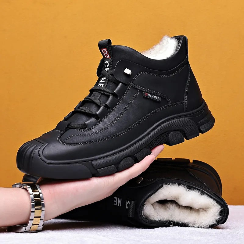 🔥🔥【39-44】50% de descuento: Calzado de invierno para hombre ❄️ Botas altas cálidas y gruesas de terciopelo y piel auténtica