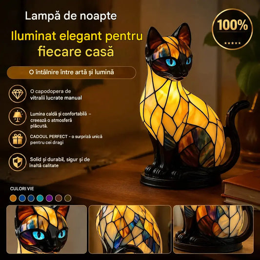 ✨Lampă de masă în formă de pisică, lampă de noapte retro din rășină colorată, cu motiv de pisică