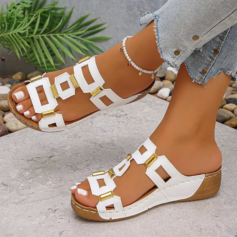 👡【Confortabile, fără oboseală la mers】Sandale retro cu platformă și toc tip wedge