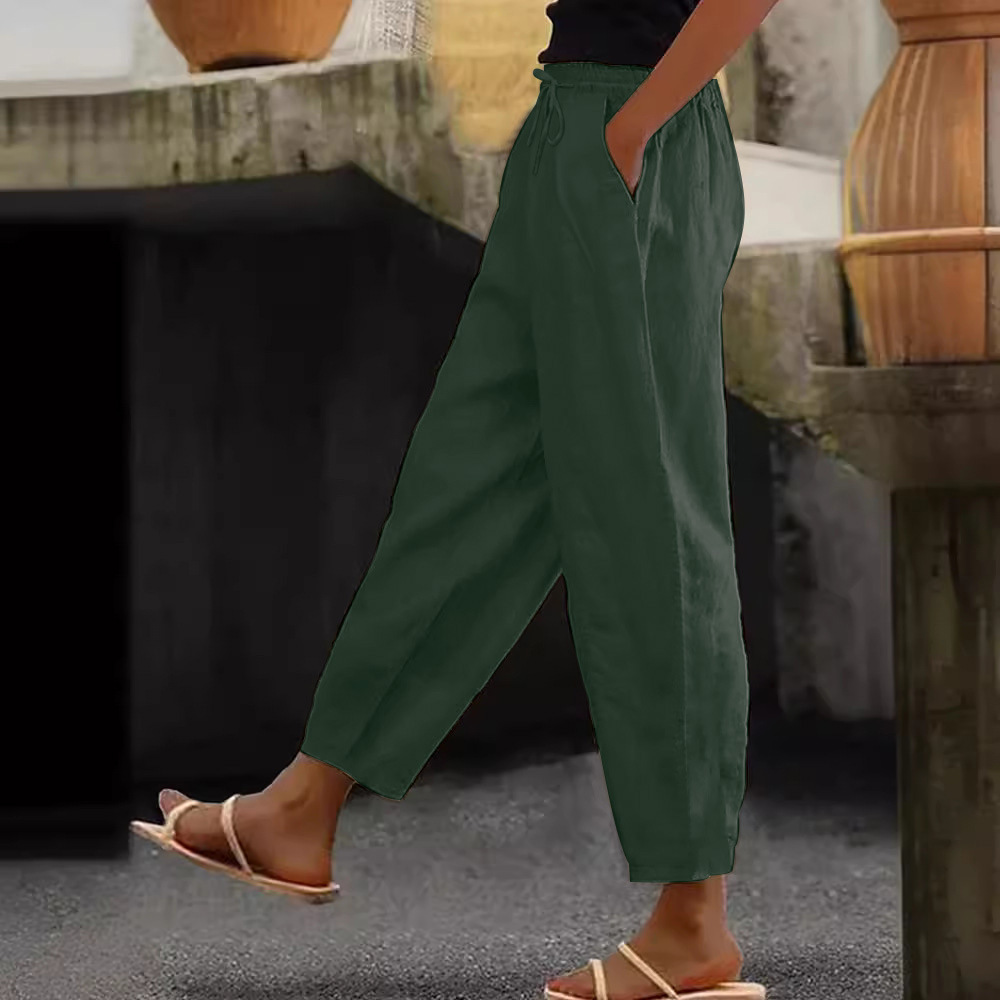 😍💕50% Reducere💕【40–120 kg】Pantaloni casual din bumbac și in pentru femei ✅️Ramburs la livrare