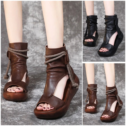 【Reducere limitată de 50%】 【35-40】 Sandale din piele moale cu gura de pește, la modă nouă, cu talpă groasă_4046166