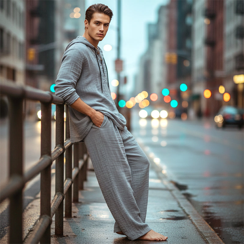 📢📢 50% DE DESCUENTO🔥 Conjunto de dos piezas para hombre: top holgado y pantalón con capucha ✅️Pago contra reembolso