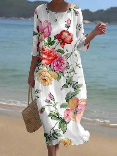 🌸🌸【50% de descuento】🔥【S-8XL】 2026 nuevo vestido con estampado de flores y cuello