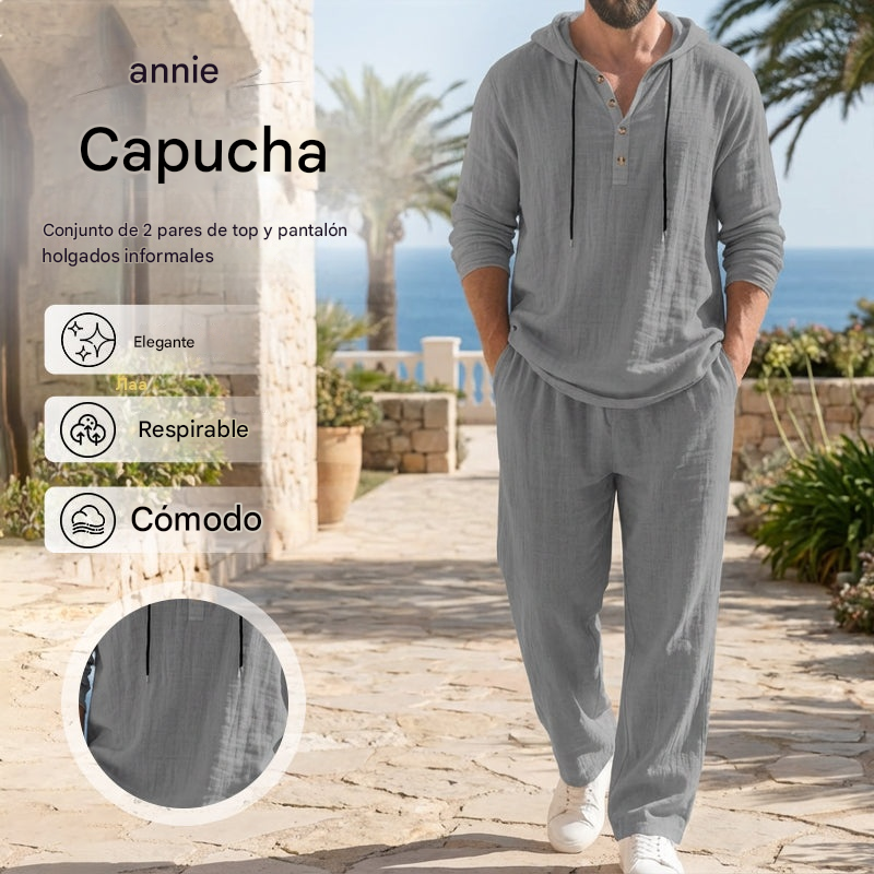 📢📢 50% DE DESCUENTO🔥 Conjunto de dos piezas para hombre: top holgado y pantalón con capucha ✅️Pago contra reembolso