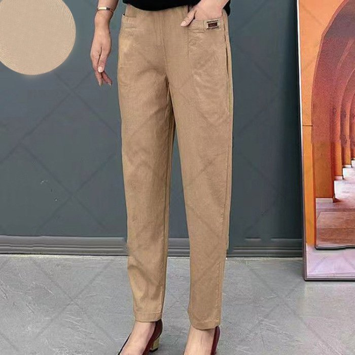 🔥【30%OFF！】🔥【M-6XL】🍃Pantaloni casual elastici respirabili cu talie înaltă pentru femei de vară