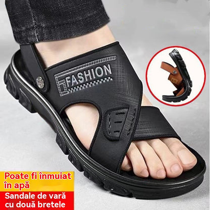 🐂【38-47】Sandale de plajă din piele pentru bărbați, noi, cu talpă groasă