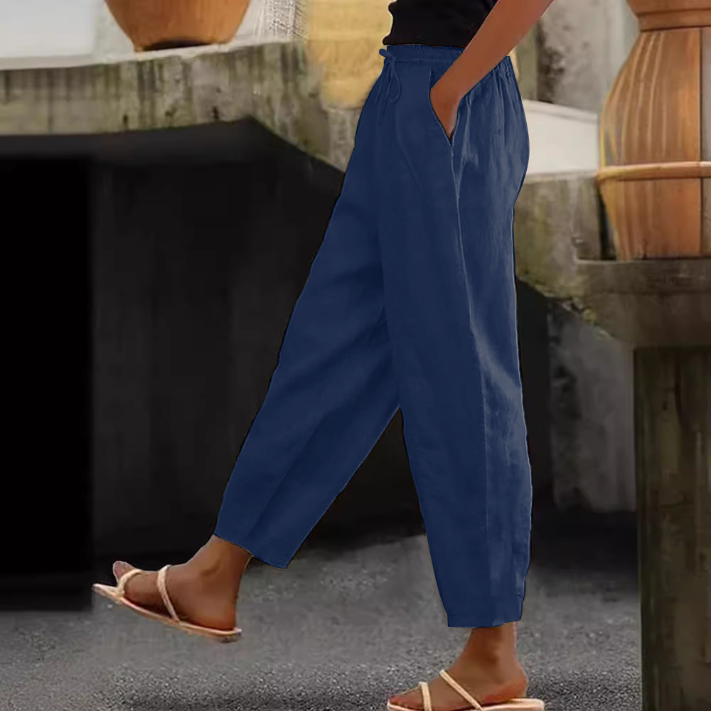 😍💕50% Reducere💕【40–120 kg】Pantaloni casual din bumbac și in pentru femei ✅️Ramburs la livrare