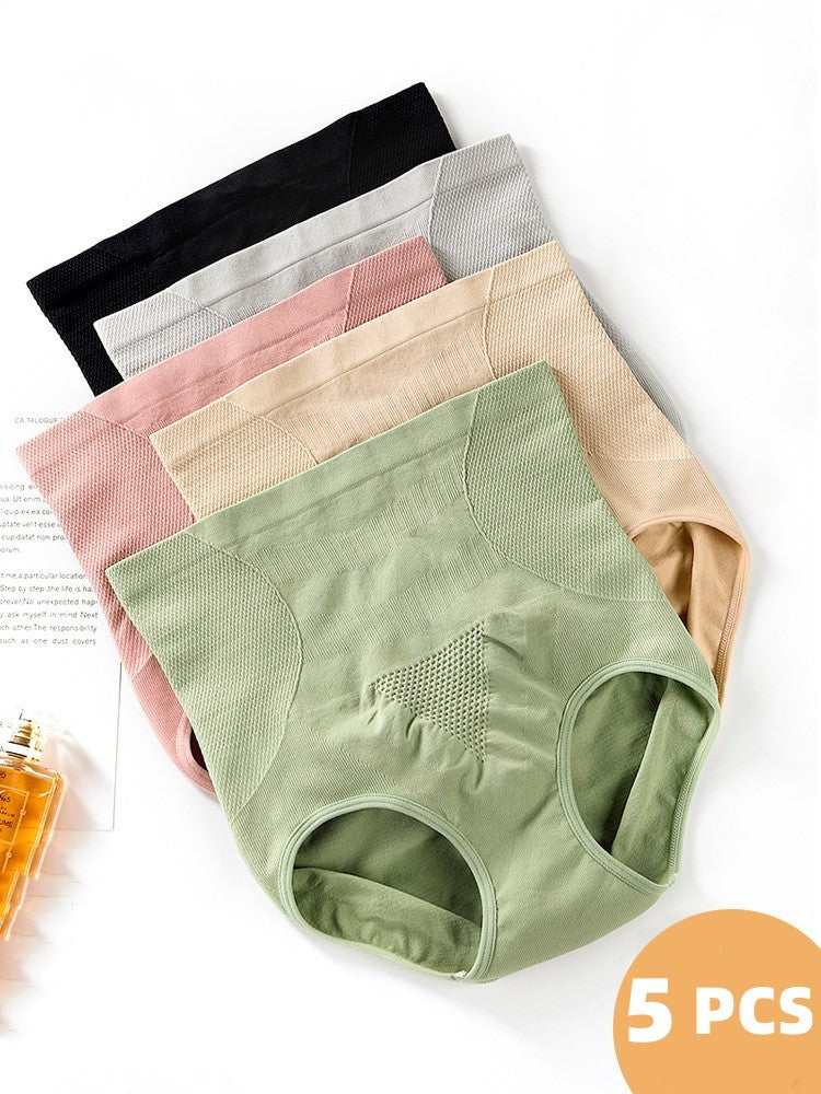 【5 artículos】Ropa interior antibacteriana de grafeno puro de algodón y cintura alta para mujer, talla grande