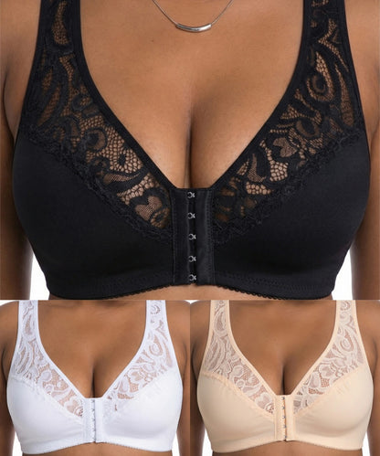 💖Najniższa cena wszech czasów【Zestaw 3-częściowy】【L-4XL】😍🩲Biustonosz push-up w dużym rozmiarze, piękna koronka, push-up i wydrążony design, zapięcie z przodu