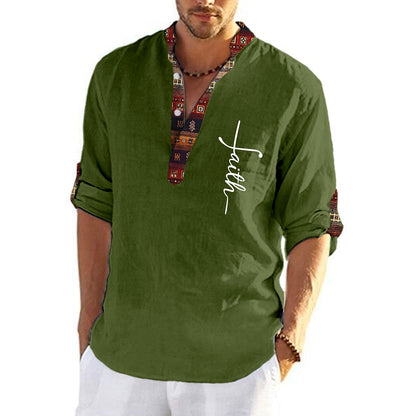 🔥Hot sale en España🔥Camisa hombre lino algodón estampada cuello pico✅️【Pago contra entrega】