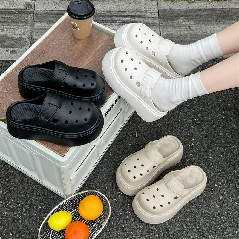 🏖️【Pago contra entrega】🔥【35-40】Zuecos de plataforma mujer cómodos y ligeros con efecto altura estilo verano casual y moderno