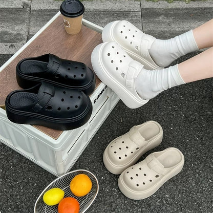 🏖️【Pago contra entrega】🔥【35-40】Zuecos de plataforma mujer cómodos y ligeros con efecto altura estilo verano casual y moderno