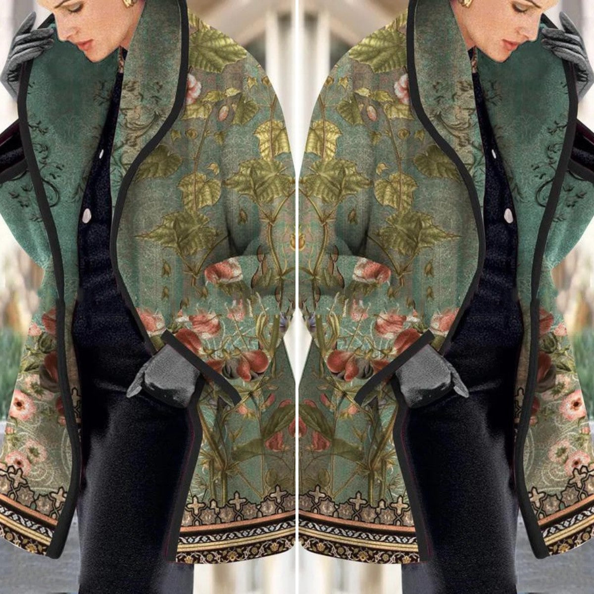 💐🧥【S-3XL】Abrigo de lana fina y gruesa con solapa estampada europea y americana.