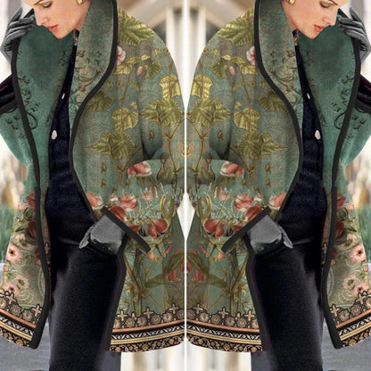 💐🧥【S-3XL】Abrigo de lana fina y gruesa con solapa estampada europea y americana.