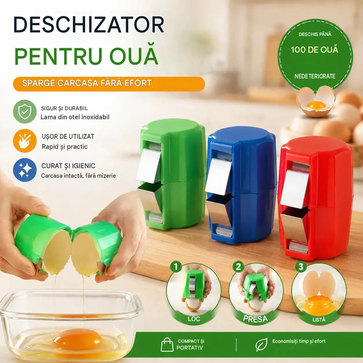 【Set de 3 bucăți la doar 119 lei】🍳 Dispozitiv rapid pentru baterea ouălor: Procesează cantități mari de ouă mai rapid și mai curat 🔥