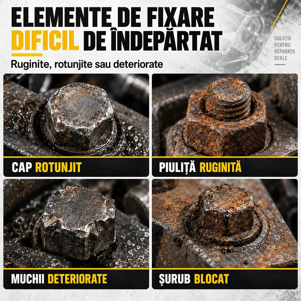 🛠️ Soluția Profesională pentru Șuruburi Blocate! Set Extractor de Piulițe și Șuruburi Deteriorate (14 Piese)! Oțel CrMo Ultra-Rezistent · Profil Anti-Alunecare · Cu Cutie de Transport!