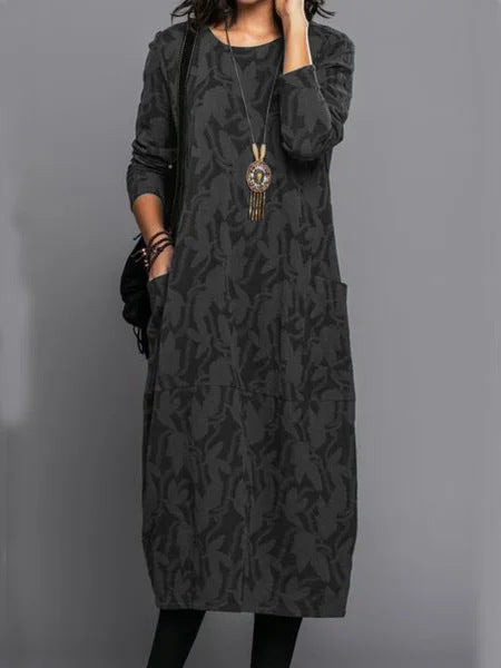 🔥Tallas S-3XL: ¡Especial de invierno! Vestido único con bolsillos y cuello redondo, elegante y con estilo.