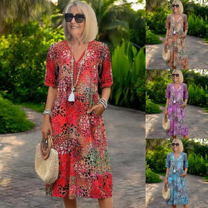 ✨50% reducere!✨【S–3XL】Rochie ușoară și respirabilă, cu imprimeu, croială mulată