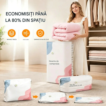 🧳 5 bucăți la doar 149 lei 💨 Saci mari pliabili, vidați: Nu necesită pompă de aer, etanșare excelentă, ideali pentru economisirea bagajelor și a spațiului din casă ✈️