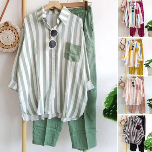 S-5XL】Нов пролетен раиран комплект от две части